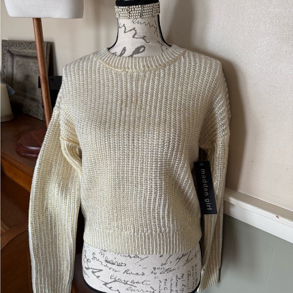 Madden Girl Cream and Gold Crew Neck Sweater 69.00 NWT - Picture 12 of 15